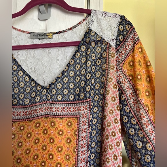 FIGUEROA & flower’s Multicolor Women Top Tunic, V Neck , 3/4 Sleeve Sz L - Picture 4 of 11